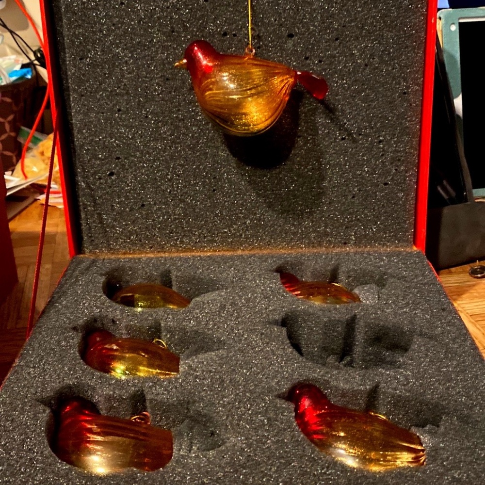 David Schindler blown glass bird ornaments